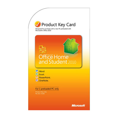 Microsoft Office Hone + Student 2010 PC Attatch Product Key Card PKC