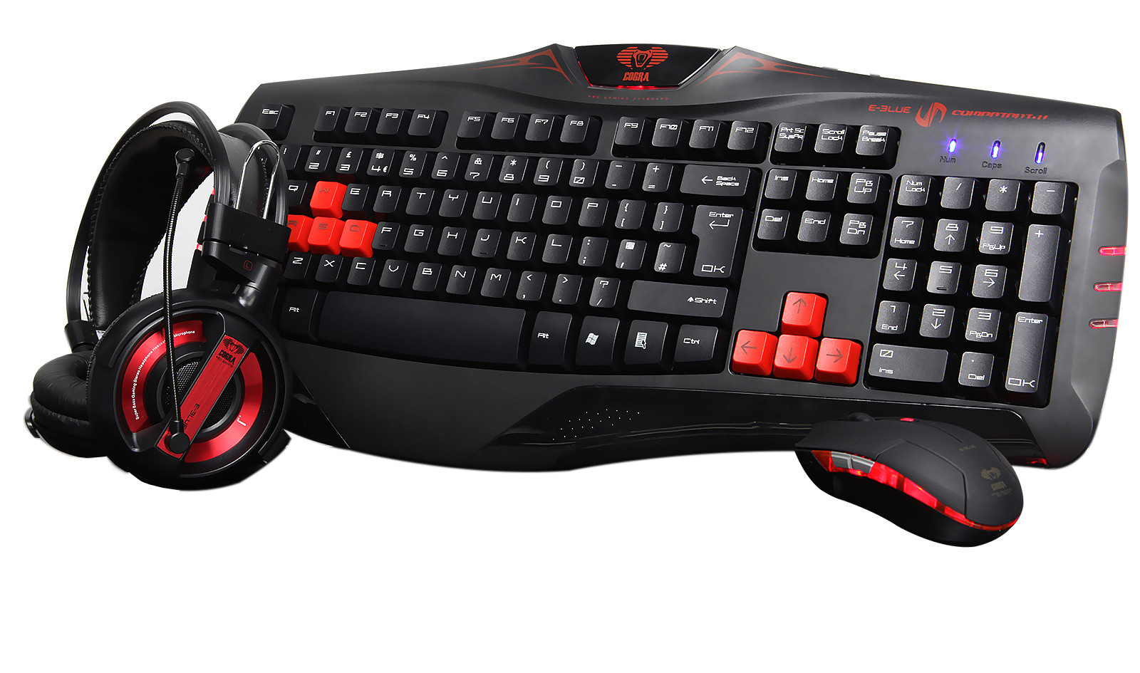 EBLUE Cobra Bundle Gaming Keyboard Mouse & Headset Red Falcon