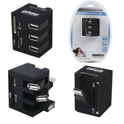 Konig CMP-CARDWHUB2 Compact USB 2.0 card reader with a 3 port hub