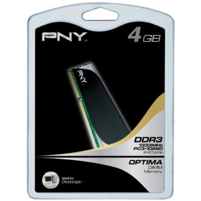PNY DIM104GBN 4Gb DDR3 Optima 1333 PC 10600 - Retail 10 Year Warranty