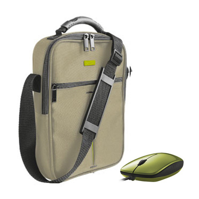 Trust 17020 Vertico 10" Netbook Bag & Slimline Mouse - Brown/Green