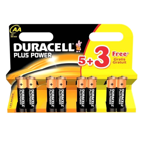 Duracell Plus Power AA Batteries 5 Pack + 3 Free