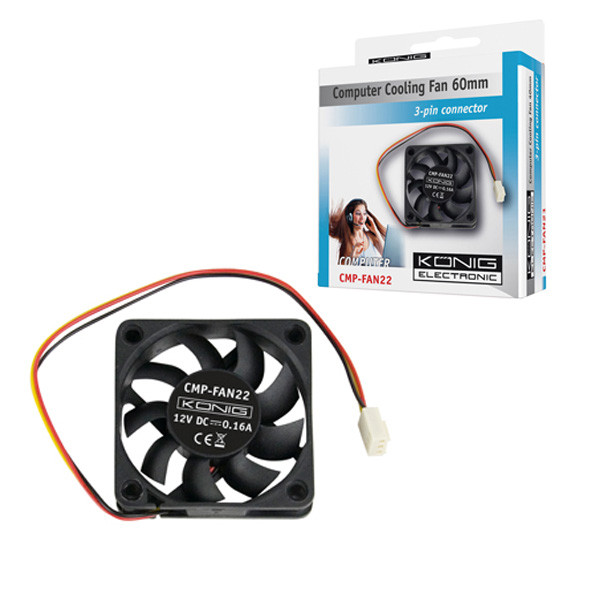 Konig 60mm Cooling Fan Sleeve Bearing With 3pin Power Conector Falcon Computers
