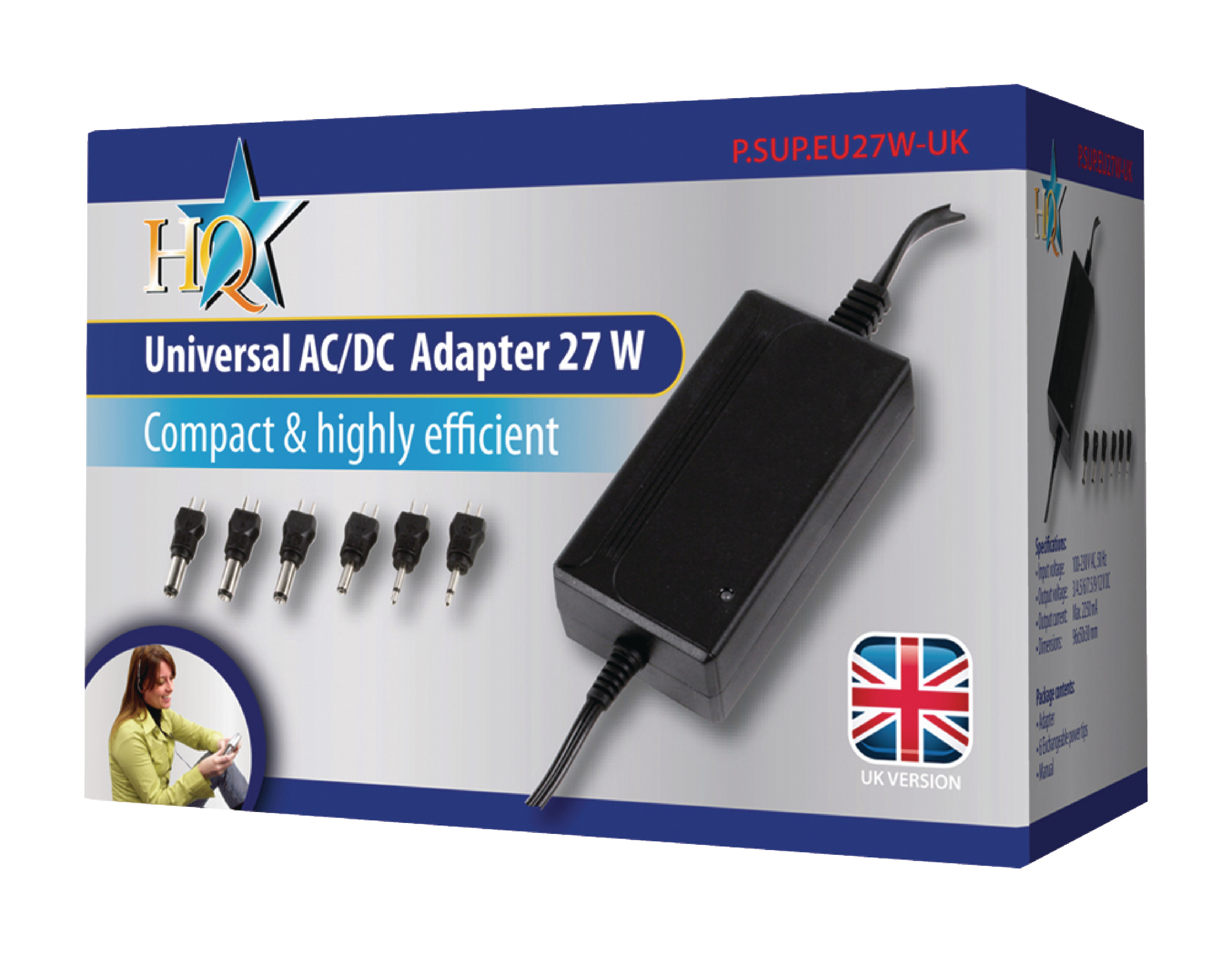 HQ Power supply 3 12 V 27 Watt (UK mains plug)