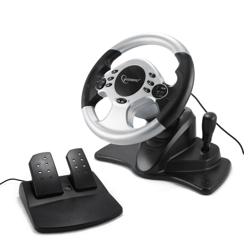 G M B 2.4GHz WIRELESS VIBRATING STEERING WHEEL, with pedals, for PC
