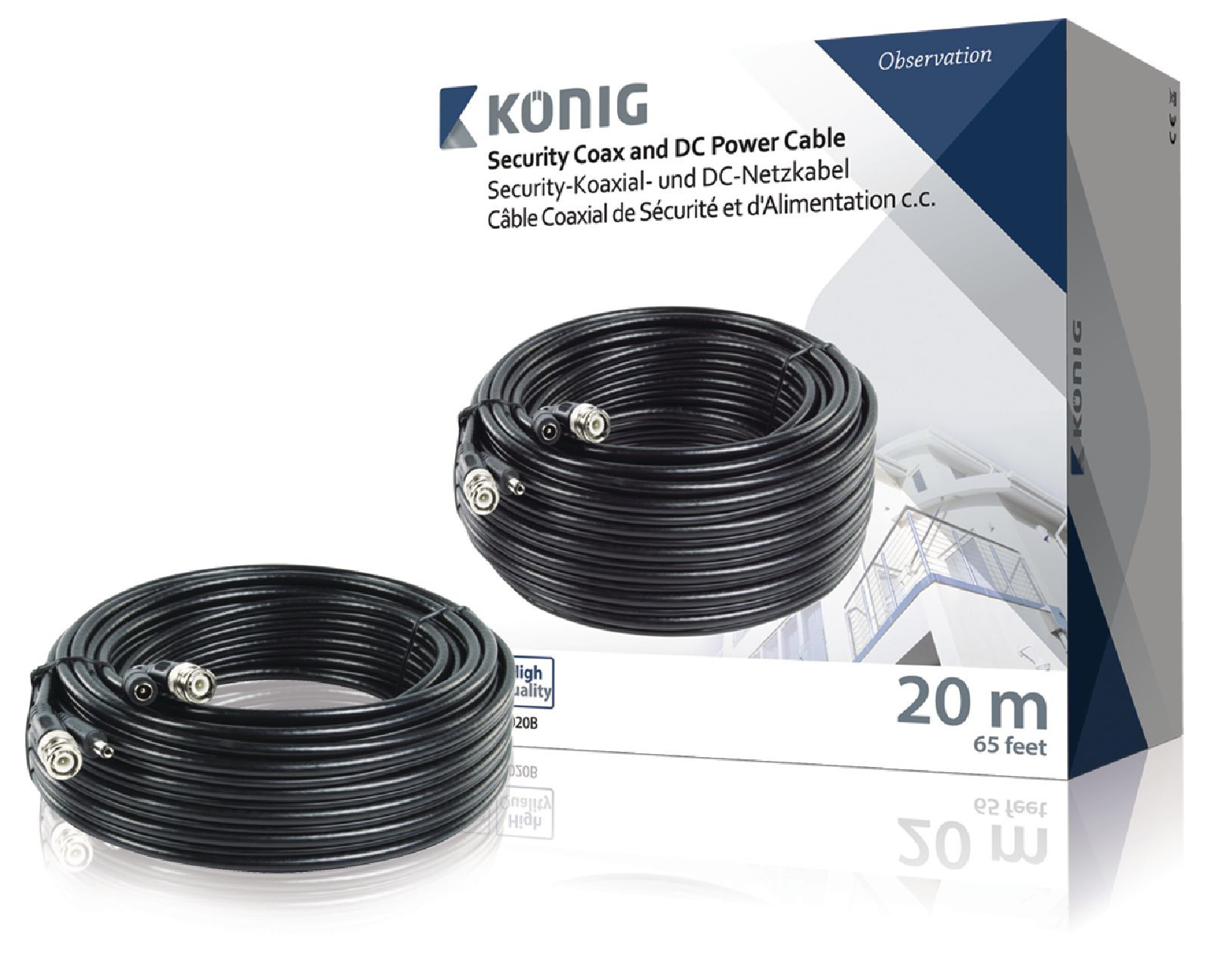 Konig 20 Mtr Cctv Cable High Quality Coax Cable With Bnc And Dc Power Connectors Rg59 Falcon Computers