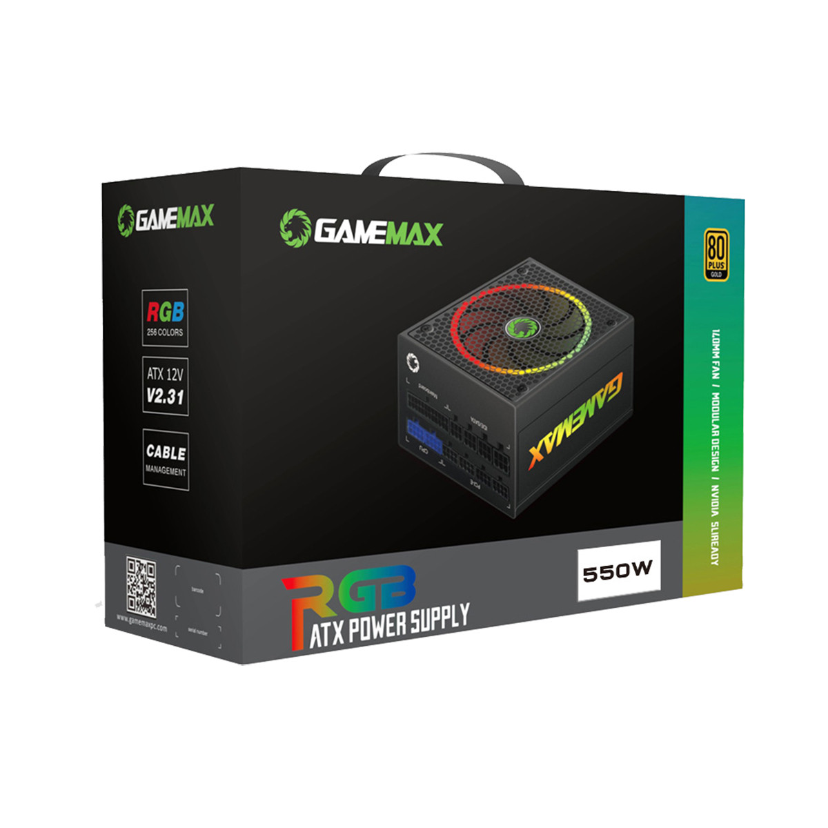 GameMax Game Max RGB-550 550W Modular RGB Gold 80 Plus 14cm RGB Fan ...