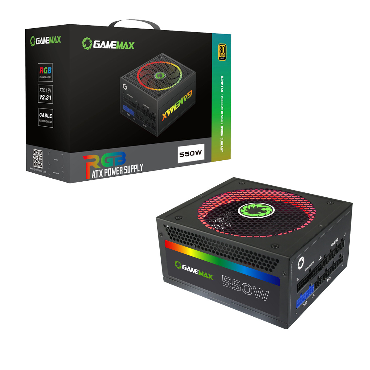 GameMax Game Max RGB-550 550W Modular RGB Gold 80 Plus 14cm RGB Fan ...