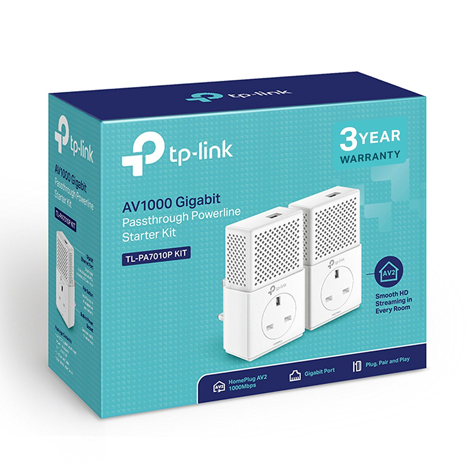 TPLINK AV1000 Gigabit Passthrough Powerline Starter Kit Pack of 2 Falcon Computers