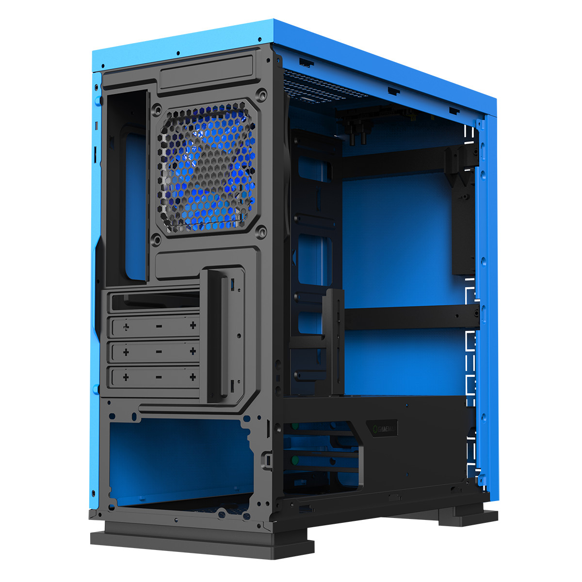 GameMax Game Max Expedition Blue Gaming Matx PC Case Rear LED Fan