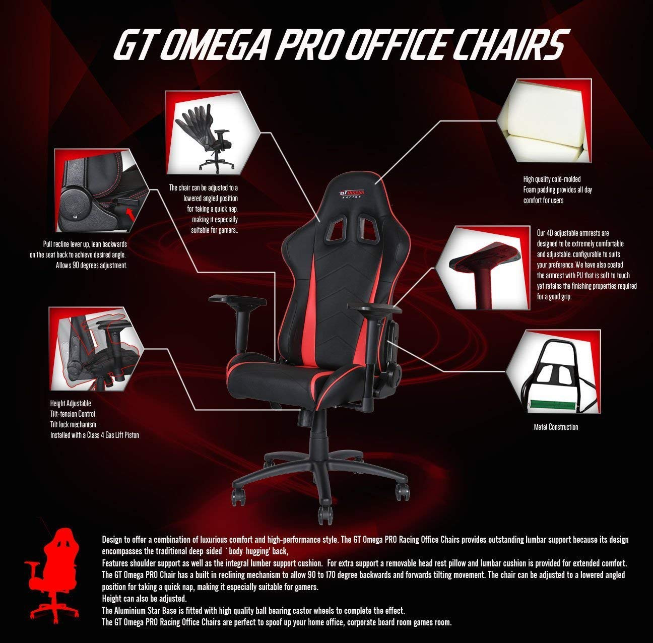 Gt Omega GT Omega PRO Racing Office Chair Black Next Leather (120Kg