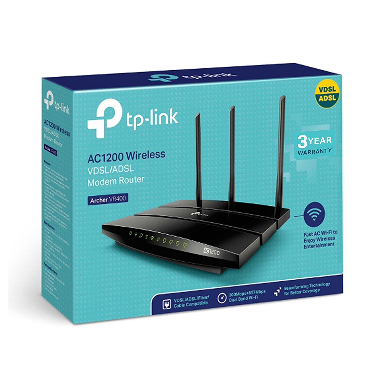 TPLINK AC1200 Wireless Dual Band VDSL/ADSL Modem Router for Phone Line Connections (BT Infinity