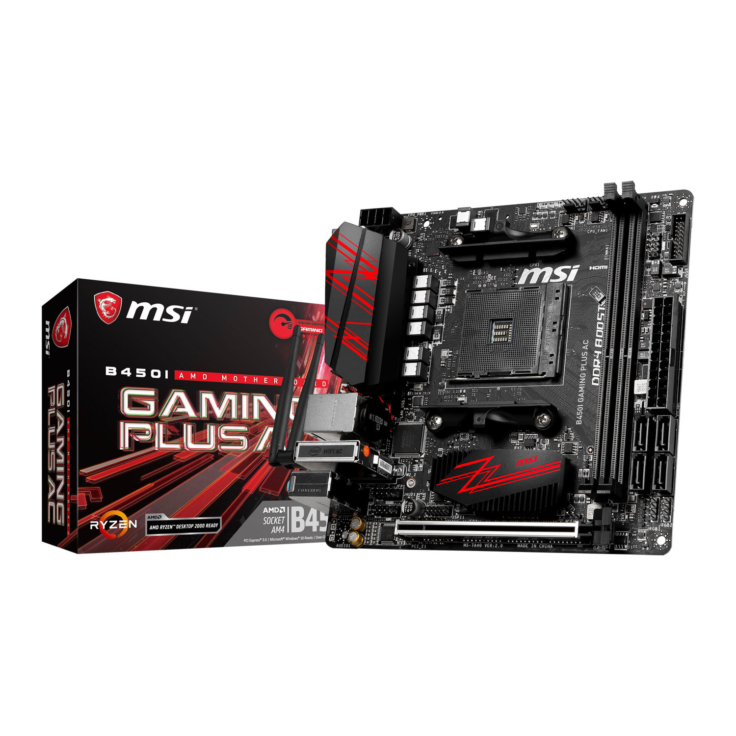 MSI B450i GAMING PLUS AC (Socket AM4) RYZEN DDR4 Mini ITX Motherboard