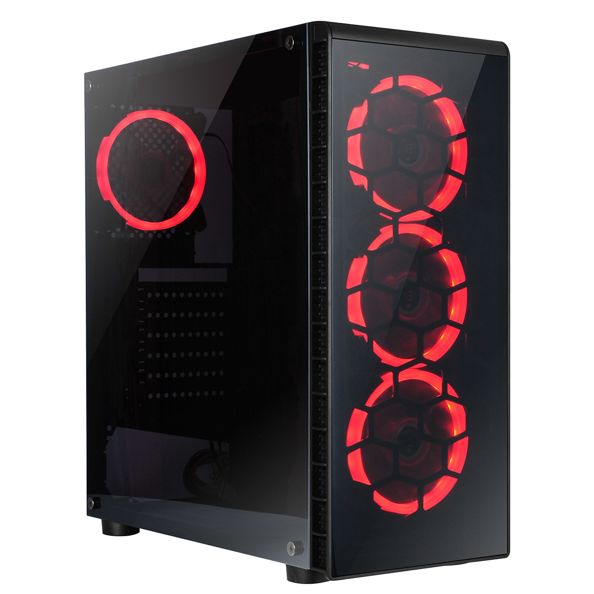 CIT Raider Gaming Case 4 x Red Ring Fans Glass Front and Acrylic Side