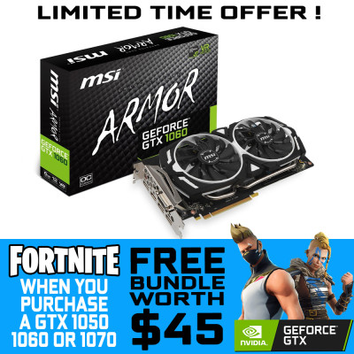 msi geforce gtx 1060 6gb gddr5 armor vr ready graphics card get an nvidia fortnite bundle free with this graphics card reduced - fortnite gtx 1060 laptop