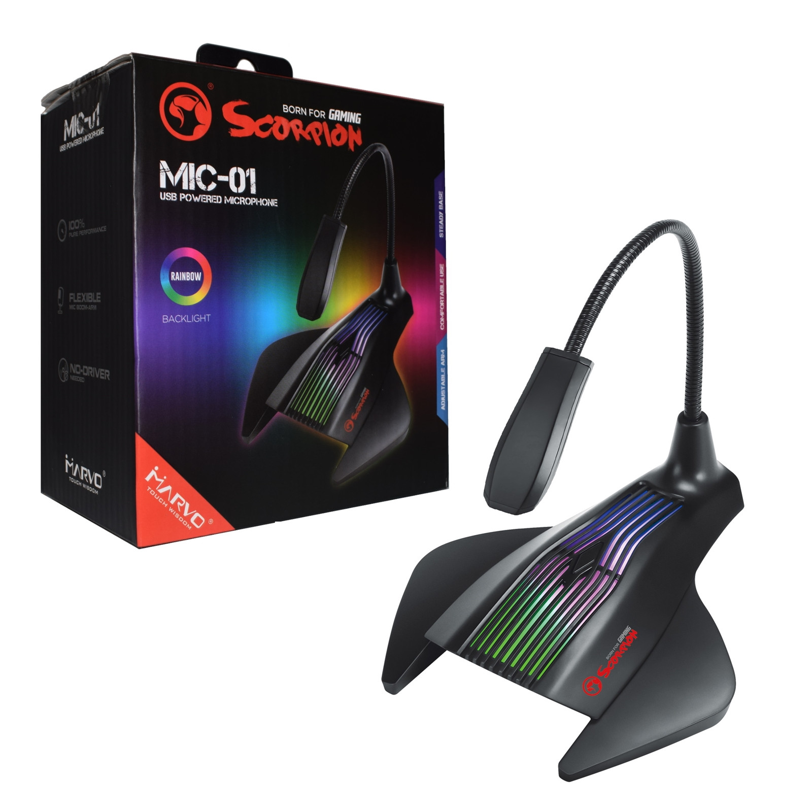 Marvo Mic 01 Scorpion Usb Rgb Led Black Gaming Microphone Special Offer Falcon Computers