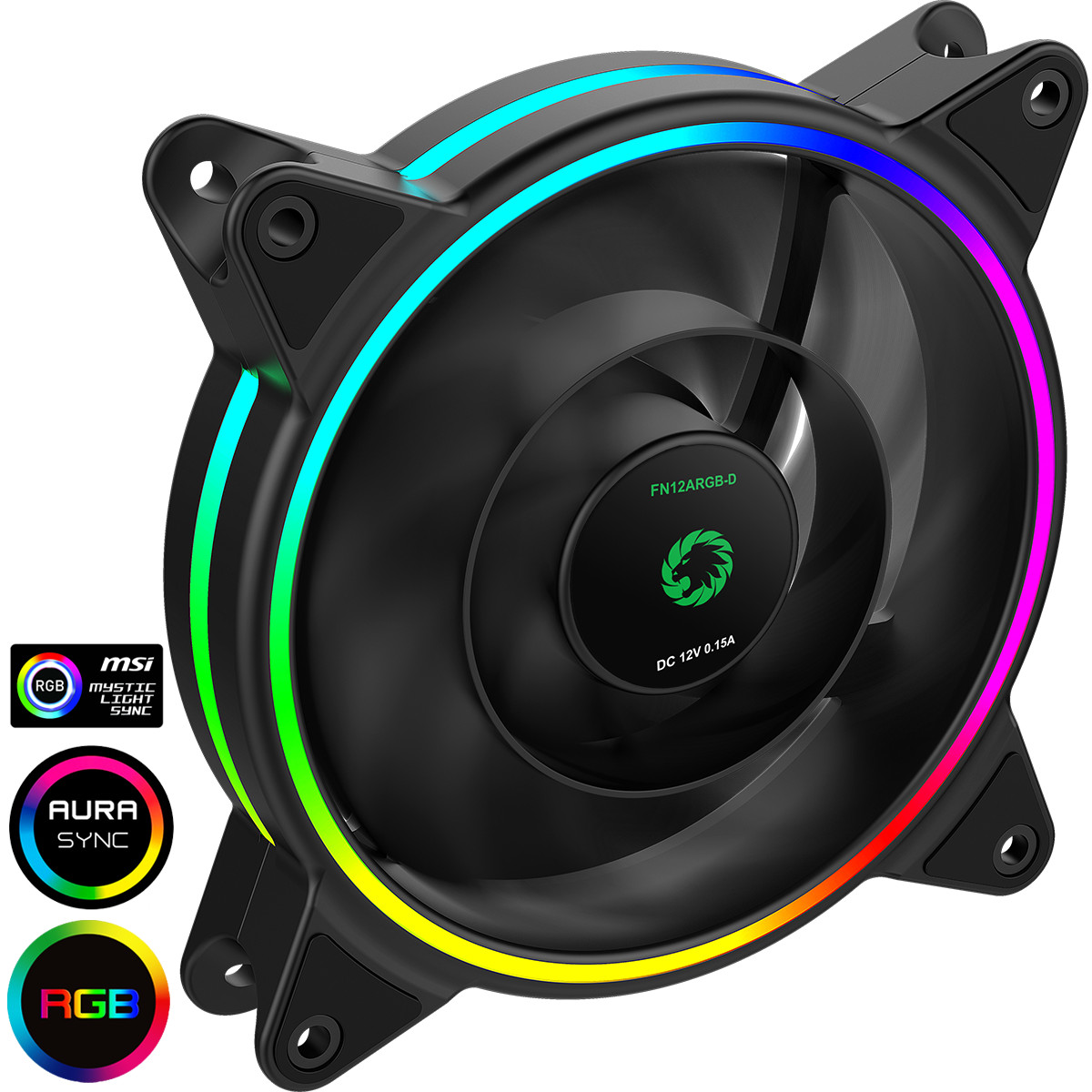 GameMax Razor 12cm Rainbow ARGB Fan RTB 3pin M&F Aura Header 3pin/4pin