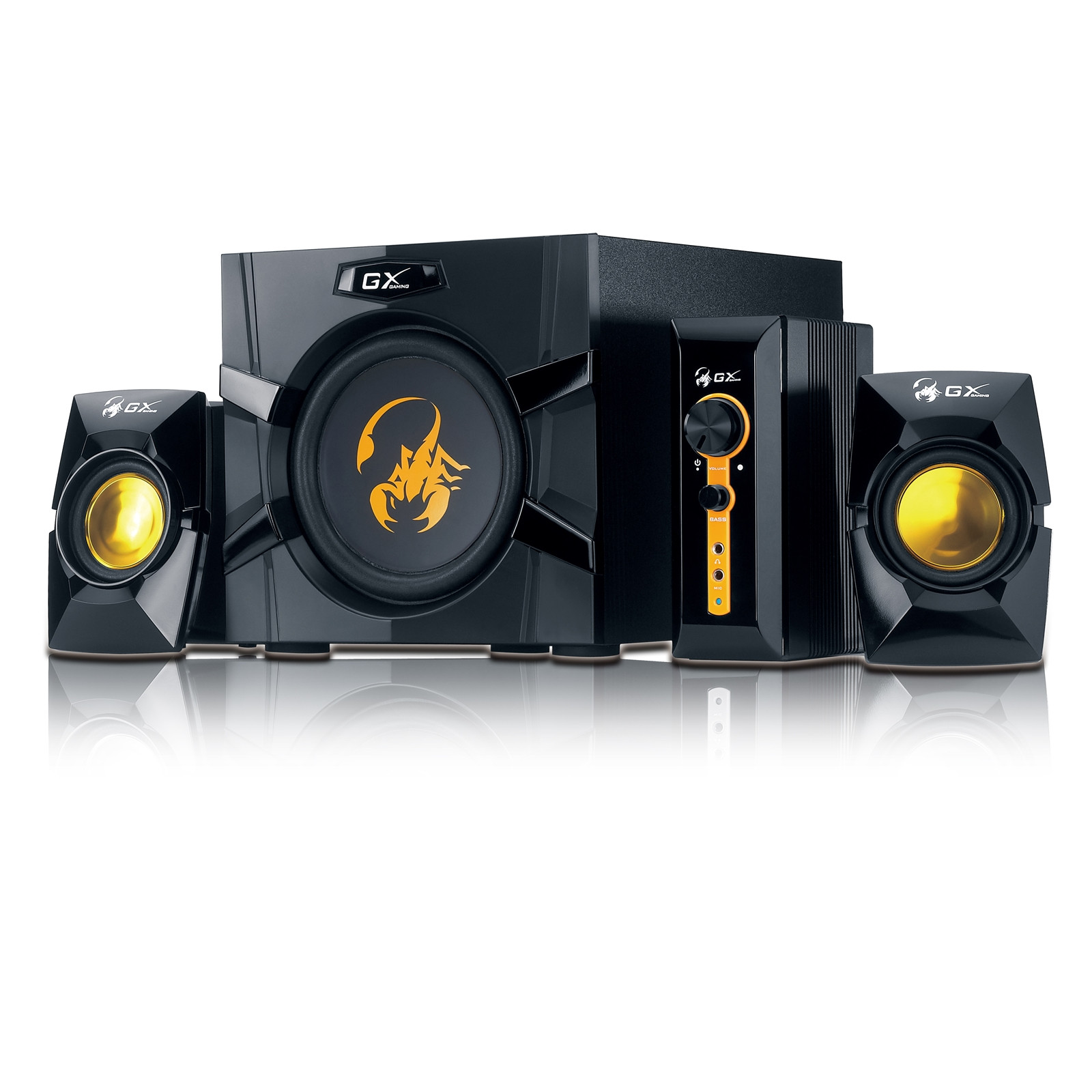 Genius 2.1 3000 Black & Gold Gaming Speaker System Falcon Computers