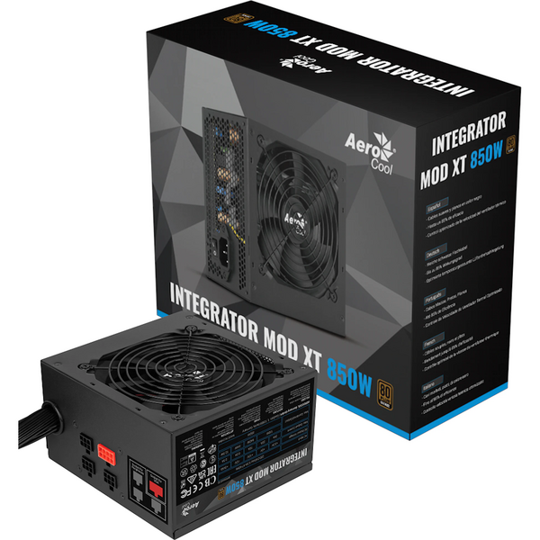 Aerocool Integrator 850W PSU 12cm Black Fan Active PFC TW Caps UK Cable - RetaIl Boxed