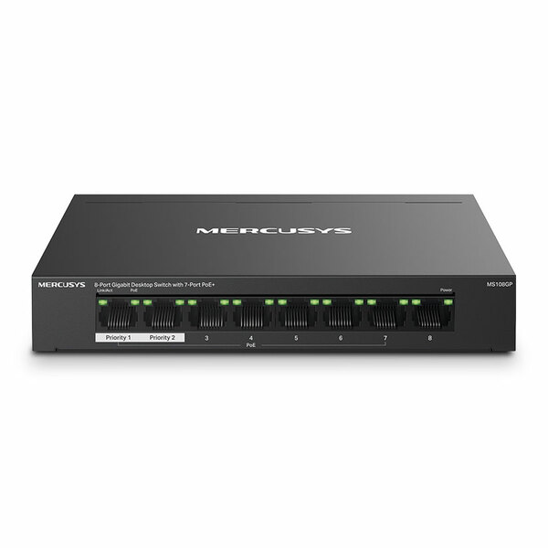 Mercusys 8-Port Gigabit Desktop Switch with 7-Port PoE+, Steel Case