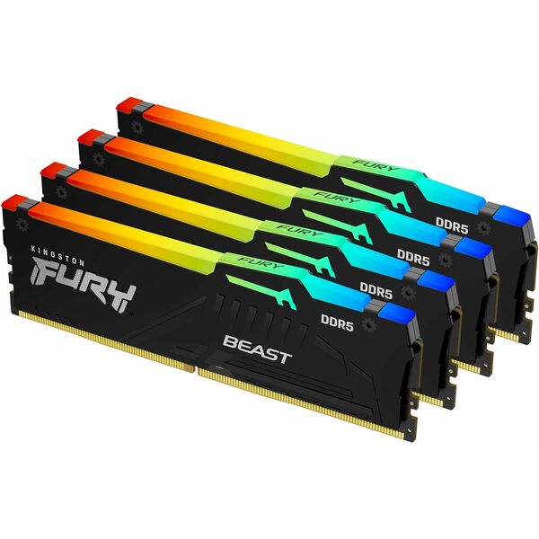 Kingston 128Gb DDR5 5600Mhz - Fury Beast RGB Memory Module Kit  - 4 X 32Gb  - Black