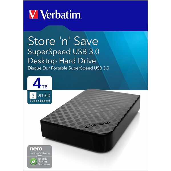 Verbatim 4TB 3.5-Inch Store `n` Save USB 3.0 Desktop Hard Disk Drive - Black