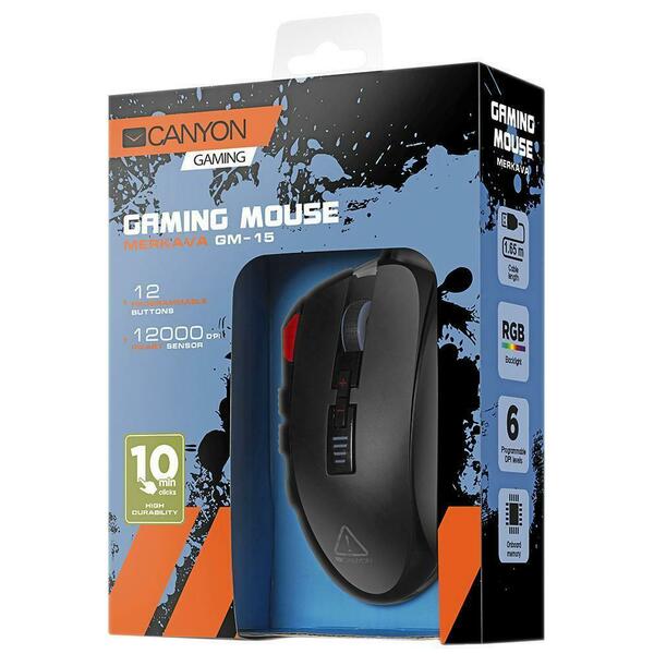 Canyon Canyn Merkava 12 Button Optical Gaming Mouse, Black
