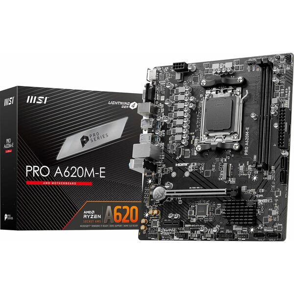 MSI PRO A620M-E Pro Series Motherboard (AMD AM5, DDR5, PCIe 4.0, SATA 6Gb/s, M.2, USB 3.2 Gen 1, Gbps LAN, DVI/HDMI, mATX)