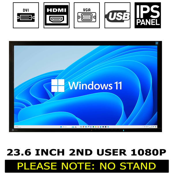 EIZO 23.6 Inch 2nd User Monitor - DVI, Display port,  VGA,  6 Month Warranty (No Stand) (Optional New Monitor Stands From only £17.99)
