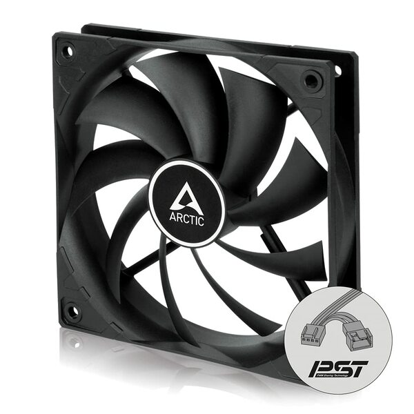 Arctic Cooling Arctic F12 12cm PWM PST Case Fan, Black, 9 Blades, Fluid Dynamic, 230-1350 RPM