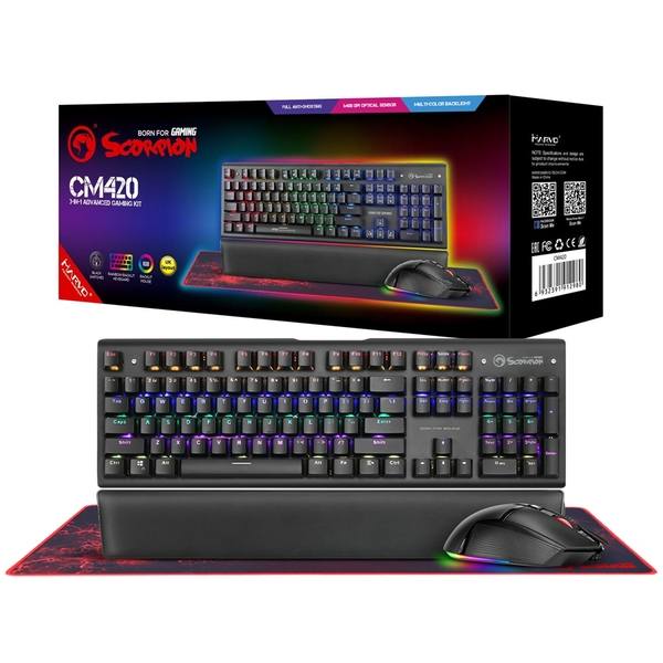 MARVO Scorpion 3-in-1 Gaming Bundle, Keyboard, Mouse and Mouse Pad, UK Layout