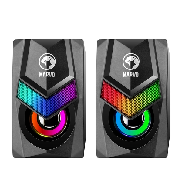 MARVO Scorpion  Gaming Speakers, Stereo Sound, USB Powered, 7 Colour RGB Lighting, 6w, 3.5mm Input, Black