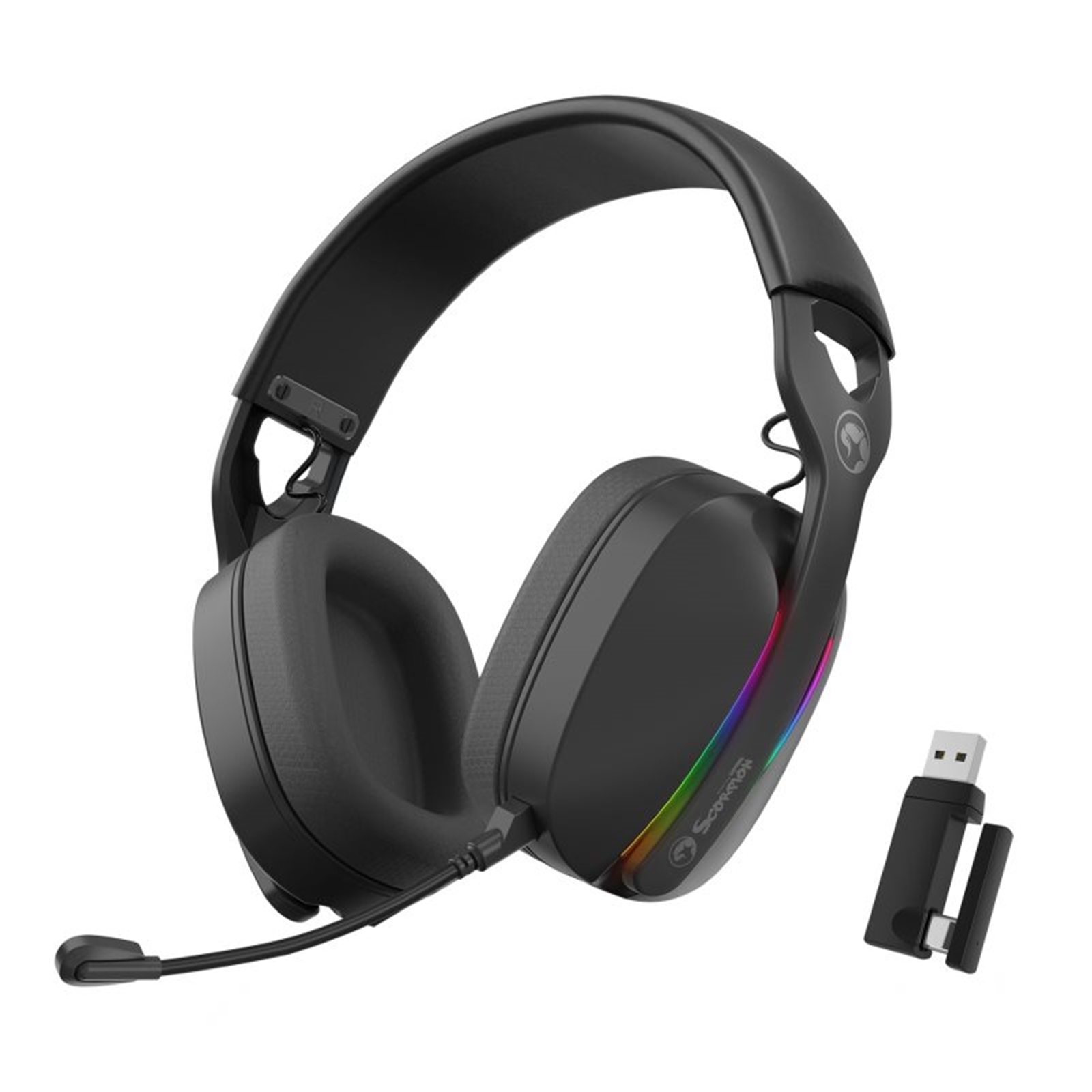 MARVO Scorpion Gaming Headphones Tri Mode Connection 2.4GHz Wireless BT 5.3 or Wired Stereo Sound RGB PC Android MAC OS iOS PS4 PS5 and Switch Compatiible Black Friday Deal Falcon Computers