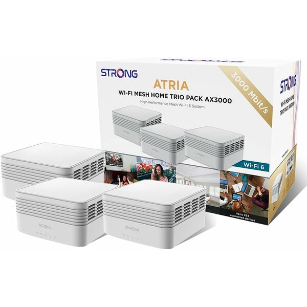Strong ATRIA  AX3000 Mesh Wi-Fi 6 System: Coverage up to 5,000sq.ft, up to 254 Devices, 3 Gigabit Ports/Node,  App Control, Easy Setup (3 NODES)