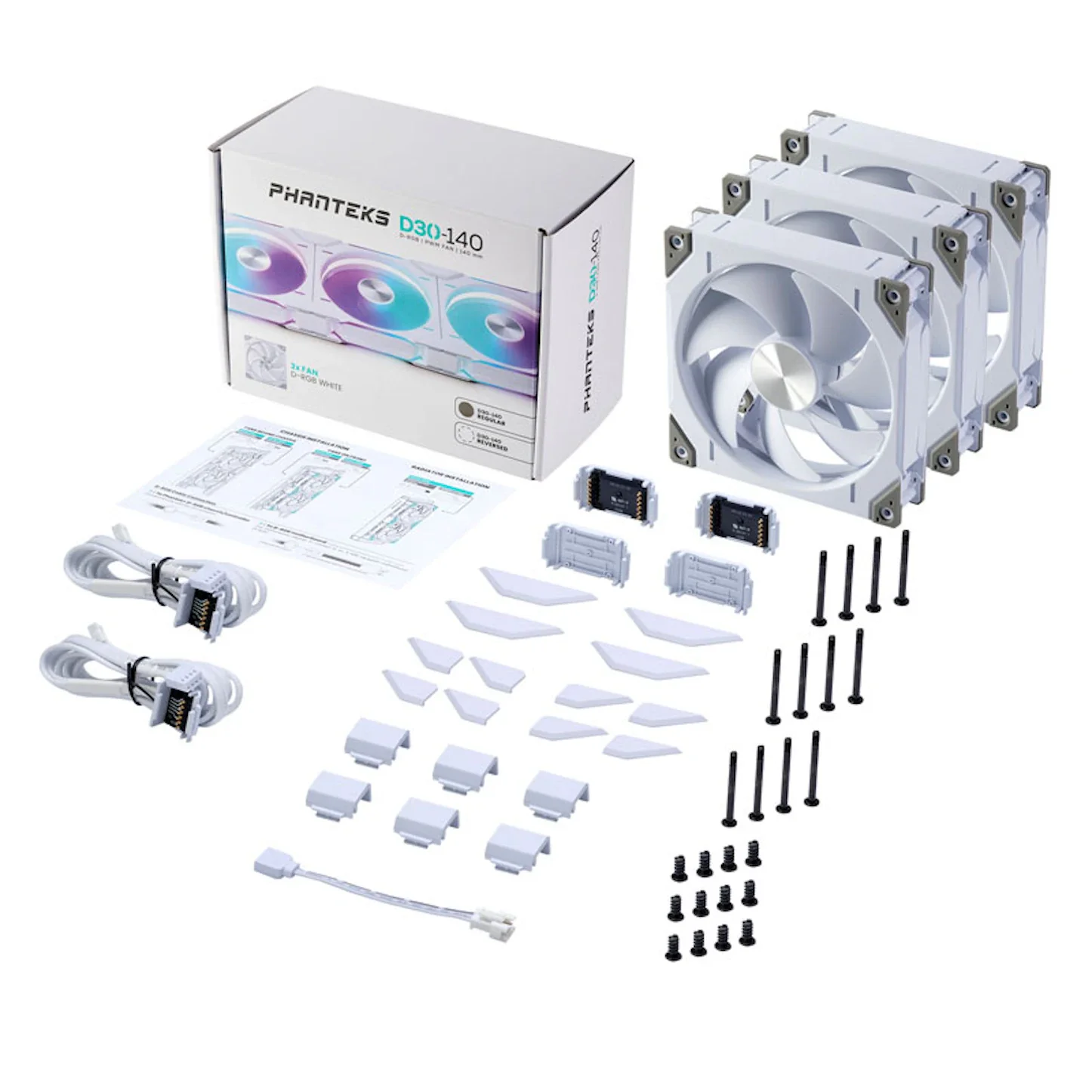 Phanteks SK140 White DRGB PWM Fan - 140mm Triple Pack - UK