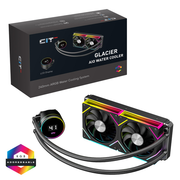 CIT Pro Glacier (Black) 240mm LCD ARGB AIO Liquid Cooler
