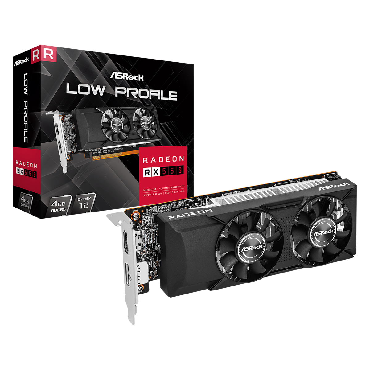 ASROCK RX550 Low Profile 4GB DDR5 HDMI DP 1100MHz Clock Falcon Computers