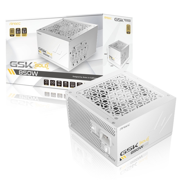 ANTEC GSK ATX3.1 850W Power Supply, White Edition,80 PLUS Gold, Full Modular, PCIe 5.1, JP Capacitors, Silent FDB Fan, CircuitShield Protection