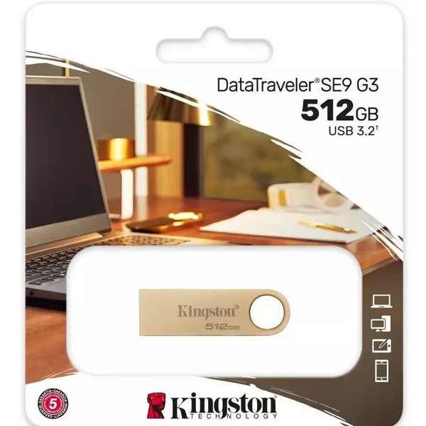 Kingston 512GB DataTraveler SE9 G3 Memory Pen, USB 3.2 Gen1 Type-A, Metal Gold Casing