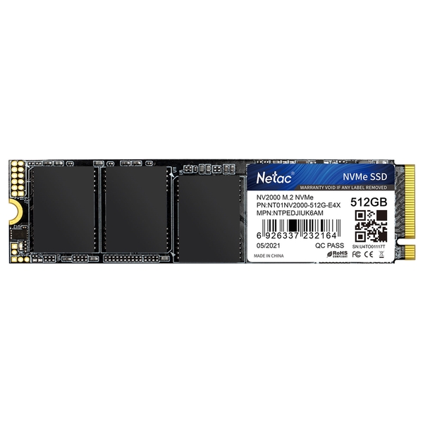 Netac NV2000 512GB NVMe SSD, M.2 Interface, PCIe Gen3, 2280, Read 2500MB/s, Write 1900MB/s