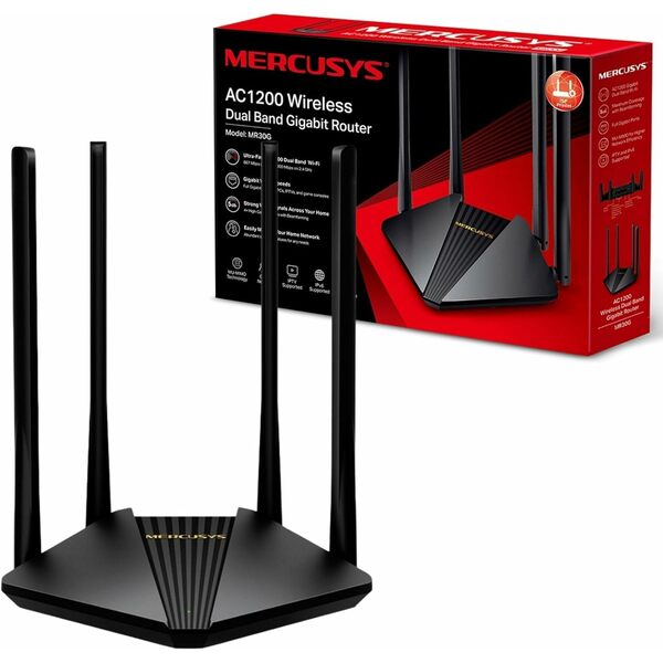 Mercusys  AC1200 Wireless Dual Band Gigabit Cable Router, 2 LAN, 1 WAN, MU-MIMO, Access Point Mode