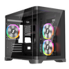 1St Player UV6 Micro ATX Case with U-Shaped Panoramic Panel and 3x RGB Fans - Black Image