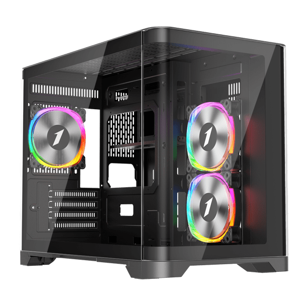 1St Player UV6 Micro ATX Case with U-Shaped Panoramic Panel and 3x RGB Fans - Black