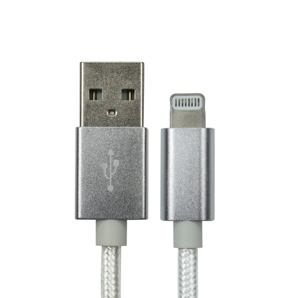 Newlink 2m USB2.0 A to Lightning Braided Cable - MFI Certified  White / Silver