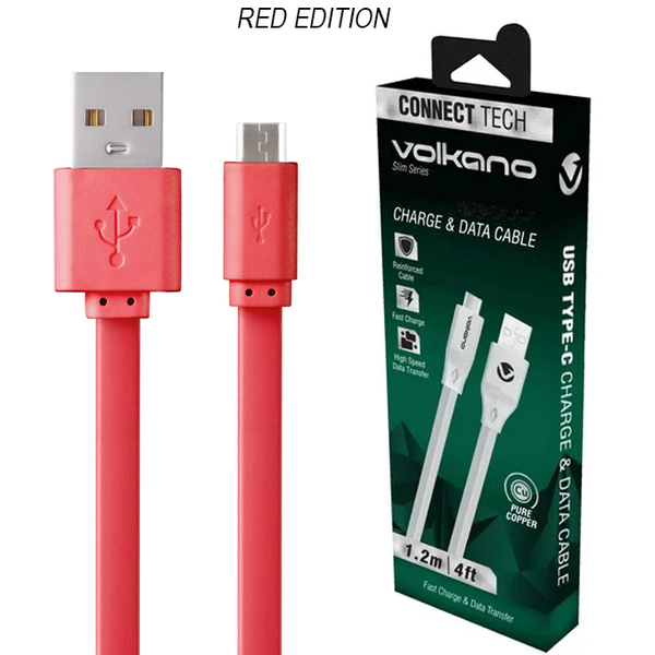 Volkano 1.2 Metre (Red) Slim Sync and Charge Cable for Micro USB Devices/ XBOX Controllers Etc..