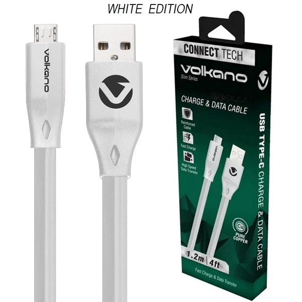 Volkano 1.2 Metre (White) Slim Sync and Charge Cable for Micro USB Devices / XBOX ONE Controller Etc..