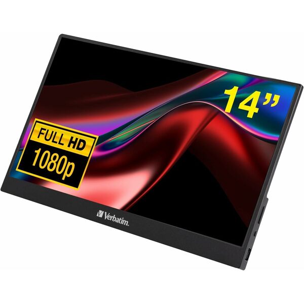 Verbatim PMT-14 Portable Monitor with Touchscreen, 14`` 1080P Full HD @ 60Hz, HDMI/Type-C/USB-C for Laptop/PC/Mac/PS3/4/5/Xbox/Phone - Works with Windows, Mac OS & Android