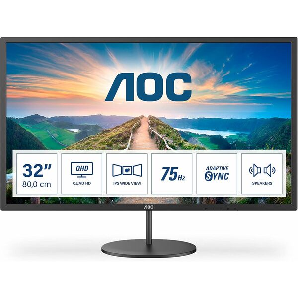 Aoc Q32V4 - 32 inch QHD Monitor, 75Hz, 4ms, IPS, Adaptive Sync , speakers , FlickerFree, 1440p