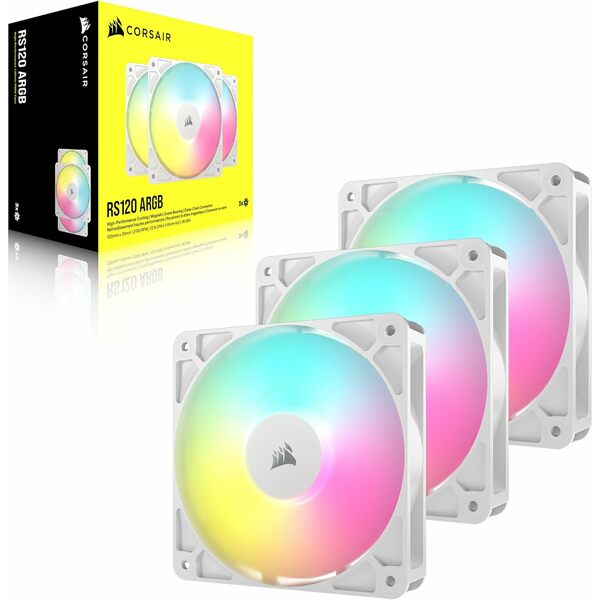 Corsair RS120 ARGB PWM 120mm Case Fan, Magnetic Dome Bearing, Daisy-Chain 4-Pin, 2100 RPM, AirGuide Tech, White