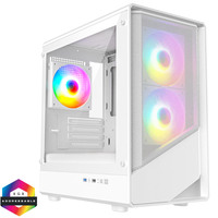 CIT Level 5 White Micro-ATX Mesh PC Gaming Case with 3 x 120mm PWM ARGB Fans Included With Tempered Glass Side Panel